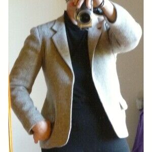 Elliott Lauren gray wool burlap tweed open minimalist blazer jacket UK10 US6